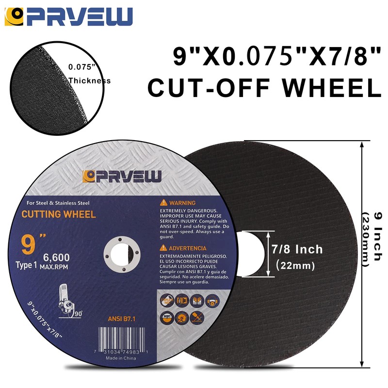PRVEW 10-Pack Cut Off Wheels 9-Inch, 9"x0.075"x7/8" Quality Cutting Disc,