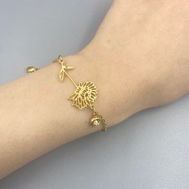 vdwv Birth Flower Bracelets Floral Birthstone Bracelets Wildflower Leaves Bracelet Birth Month Floral Birthstone Pendant Bracelet for Women Elegant Gift (Gold-November)