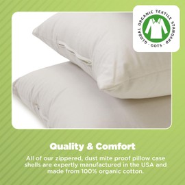Bean Products Dust Mite Pillow Protector - Organic Cotton Waterproof & Breathable Pillow Case Protector - Fully Zipped Enclosure for Bed Bug Pillow Protection - Made in USA - Japanese 14 x 20 Inches