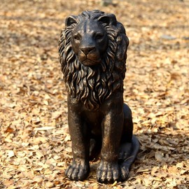 GENUINQ Lion Statue Majestic Sitting Lion Sculpture Guardian Lion for Outdoor Garden Patio Yard and Lawn Decor in Antique Bronze 23'' High