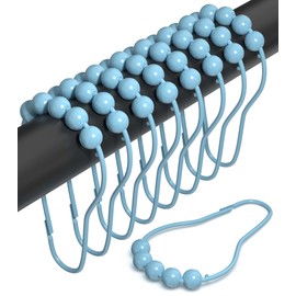Shower Curtain Hooks Rust Proof (Set of 12) - Stainless Steel Shower Curtain Rings - Anti Slip Roller Balls for Easy Glide (Secure Lock Hooks, Sky Blue)
