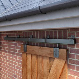 JUBEST 6FT Box Rail Exterior Barn Door Hardware Kit, Black Heavy Duty Sliding Barn Door Hardware, Wall Mount Barn Door Hardware(Doors NOT Include）