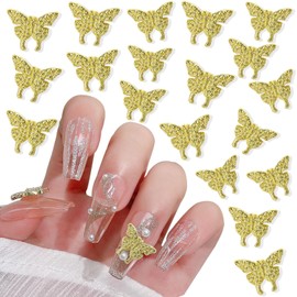RODAKY 50Pcs Butterfly Nail Art Charms 3D Metal Alloy Butterflies Shape Charms for Nail Art Design Accessories Women's Nail Decoration DIY Design Nail Gem Crystals Jewelry (Gold Butterfly)