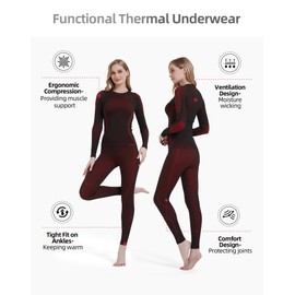 NOOYME Thermal Underwear Base Layer for Women Cold Weather, Long Johns Classic Red