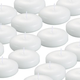 KNOURT 24 Pack Floating Candles, 3” White Unscented Dripless Wax Burning Candles, for Weddings, Party, Cylinder Vases, and Home Decorations