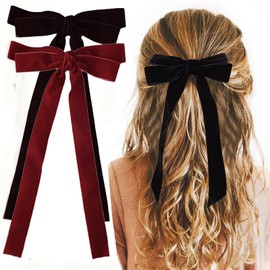 HUATEEN Hair Bows,2 PCS Hair Bow Velvet Bows Clip Ribbon Ponytail Holder Accessories Slides Metal Clips French Barrette for Women Girls Toddlers Teens Kids Black Red