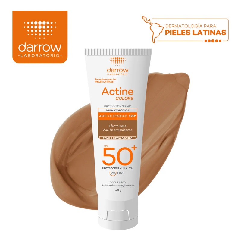 Protector Solar Dermatolgico Facial Actine Colors Medio Oscuro FPS50 40g