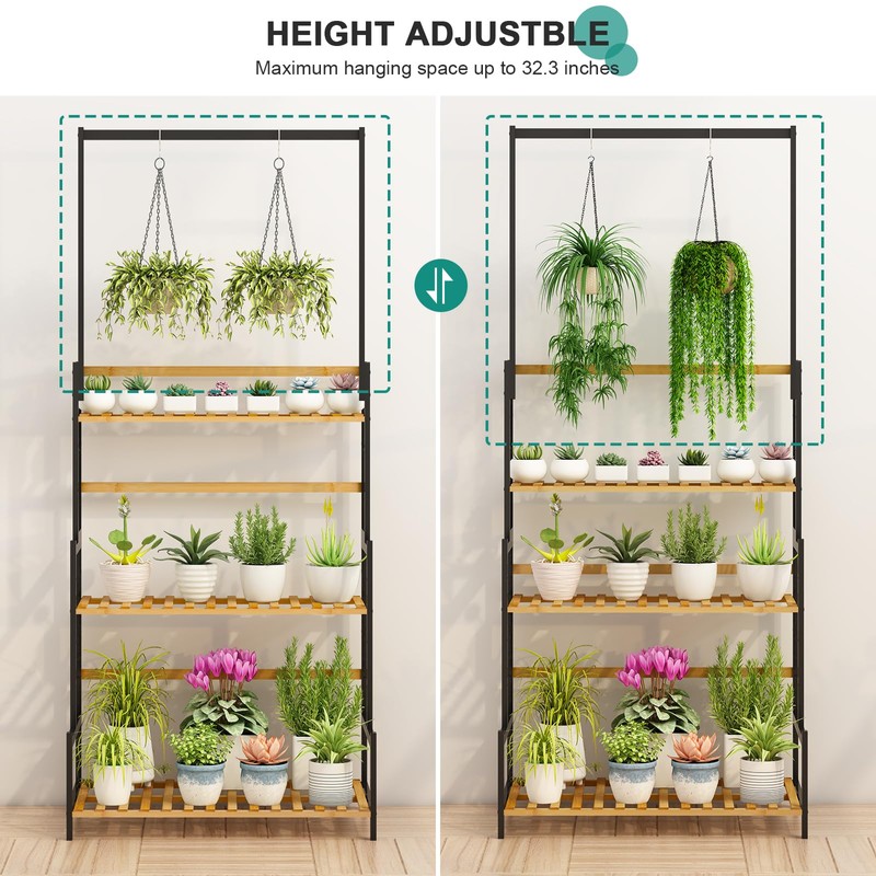 Ufine Bamboo Hanging Plant Stand 3 Tier Ladder Shelf with
