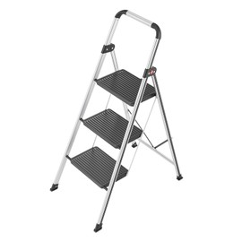 Hailo K71 Step Stool | 3-Step Aluminum Framed folding step ladder | ANSI rated with non-slip treads and rubber feet | Black/Silver (9204016033, 3-Step)