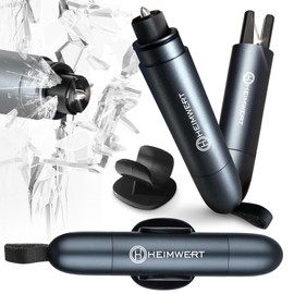 Heimwert Emergency Hammer Seat Belt Cutter - Emergency Hammer with Test Glass for Practice - Destroys Especially Composite Safety Glass of the New Car Generation - Spring Grain Emergency Hammer