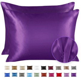 SHOPBEDDING Shop Bedding Luxury Satin Pillowcase for Hair Standard Satin Pillowcase with Zipper, Grape (Pillowcase Set of 2) Blissford