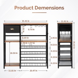 KATHY&BOB Freestanding Floor Wood Wine Bar Rack Cabinet, Morden 5-Tier Wine Storage Shelf with Countertop, Coffee Bar with 20-Bottle Stackable Wine Glass Holder for Home Bar Kitchen Dining