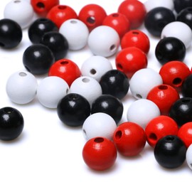 16mm White/Red/Black Wood Beads for Farmhouse Garlands, 120 Pieces Wooden Round Bead-Hole 4mm, Colorful Wood Round Spacer Beads for Home Decor/DIY Crafts