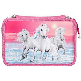 Depesche 10110 Miss Melody - Filled 3-compartment pencil case with horse motif, pencil case approx. 7.5 x 13 x 20 cm, with felt and coloured pencils, ruler, scissors, glue, etc.