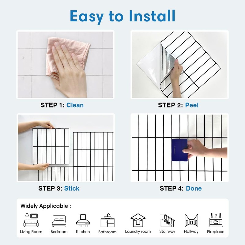 COMSTICKC White Peel and Stick Backsplash,10 Pcs 12''x12'',Glossy White Peel