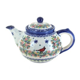 Blue Rose Polish Pottery Winter Cardinal Teapot