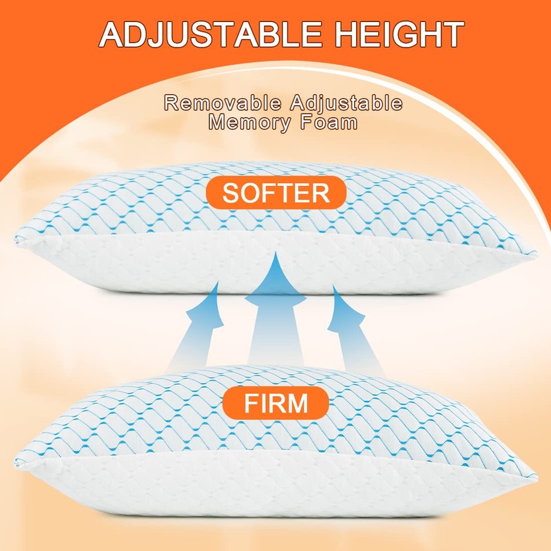 VAINOC Memory Foam Pillows Queen Size Set of 2, Adjustable