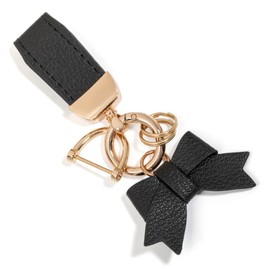 LARENNT PU Leather Keyring with Bow - Key Ring Car Keychain Organiser Bag Charms Keychain - Cute Bag Pendant Women for Purses, Backpacks, Handbags (Black)