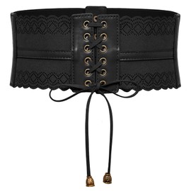SCARLET DARKNESS Women's Steampunk Belt with Ruffles Corset Belt Medieval Belt PU, Black PU + hollow out