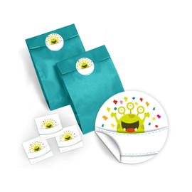 JuNa-Experts Notepads + Gift Bags / Blue + Stickers Funny Monster Party Bag Guest Gift for Birthday Children's Birthday Wedding Christening Girls