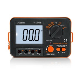LYCEBELL Digital Insulation Resistance Tester LC-VC60B Megohmmeter 0.1~200 MΩ Insulation Tester Display with Backlight, 250V/500V/750V/1000V with Sound Light Alarm Function (Black + Orange)
