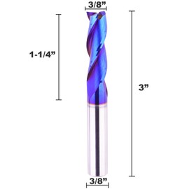 3/8 inch Shank Spiral CNC Router Bits Solid Carbide End Mill 3 Fluter Up Cut with NACO Blue Coated for Grooving Slots Mortises and Wood Carving