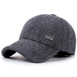 Men's Winter Warm Wool Woolen Tweed Peaked Baseball Cap Hat with Foldable Ear Warmer (Z Gray)