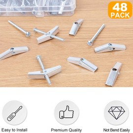 KURUI 1/8 Toggle Bolts for Drywall, 48 Pcs Heavy Duty Metal Drywall Anchors Kit, Dry Wall Anchors and Screws Kit, Butterfly Anchors for Ceiling, Sheetrock, Hollow Wall