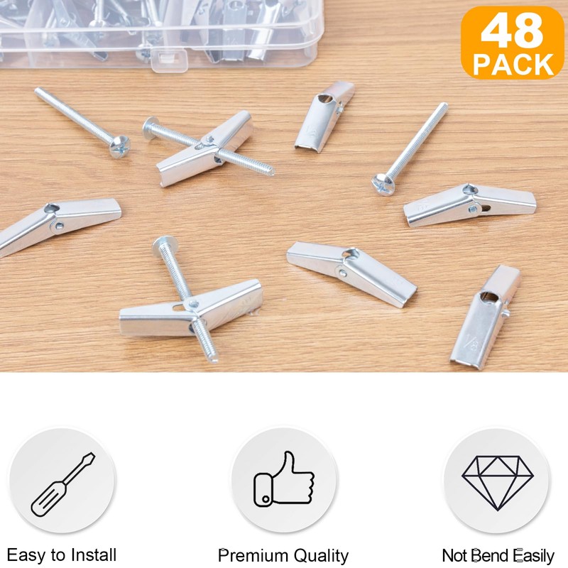 KURUI 1/8 Toggle Bolts for Drywall, 48 Pcs Heavy Duty
