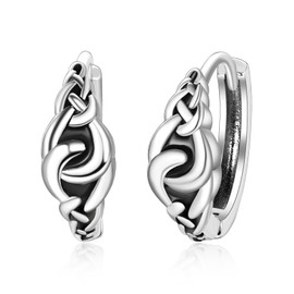 TANGPOET Celtic Knot Hoop Earrings 925 Sterling Silver White Gold Hinged Sleeper Earrings, Small Hypoallergenic Huggie Earring, jewelry Gifts for Women Ladies Girls