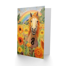 Artery8 8th Birthday Greeting Card Rainbow Horse Sunflowers Kids Age 8 Year Old Child
