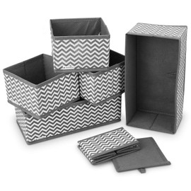 Navaris Storage Boxes Organiser Fabric Boxes – 6 Pieces in Different Sizes – for Wardrobe and Drawers – Foldable