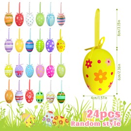 Shyllin Easter Egg Decoration, Pack of 24 Easter Eggs for Hanging, Easter Egg Ornament, Colourful Plastic Easter Egg Decoration, Easter Decoration for Outdoor and Indoor Decoration Gift