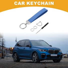 Partuto 1 Set Universal Car Keychain - Car Home Women Men Key Chain with Ring Durable - PU Leather Zinc Alloy Blue Silver Tone