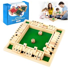 Shut the Box Game, 4 Player Wooden Board Games Classic Shut the Box Game with Dice Educational Dice Game for Kids Travel-Friendly Dice Games Fun Table Math Game Traditional Pub Dice Games for Adults