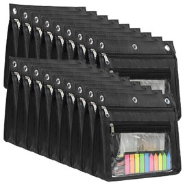 YoeeJob 18 Pack 1 Inch Expandable Zipper Pencil Pouches with Clear Window for 3 Ring Binder, Suitable for School & Office（Black）
