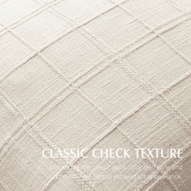 Foindtower Set of 1 Decorative Linen Check Throw Pillow Cover Neutral Farmhouse Lumbar Cushion Cover Modern Boho Home Decor for Sofa Chair Couch Bedroom Living Room,12×20 Inch,Natural Beige