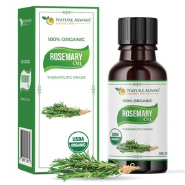 Nature Always USDA Certified 100% Organic Rosemary Essential Oil | Aromatherapy Diffuser, Therapeutic Grade, Non- GMO Verified, Beneficial for Skincare and Haircare | Massage Oil - 2 Oz with Dropper