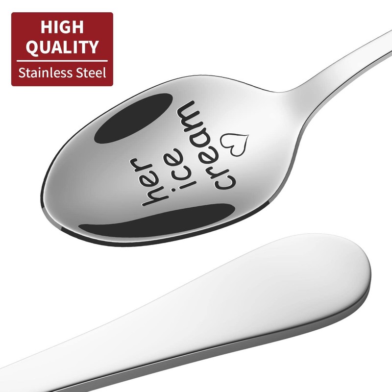 Vinsani 2 Pieces Ice Cream Engraved Spoons His & Hers