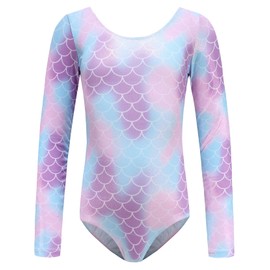Girls Gymnastics Leotards Kids Long Sleeve Mermaid Leotards Toddler One Piece Practice Outfit Kids Ballet Dance Wear 9-10 Years