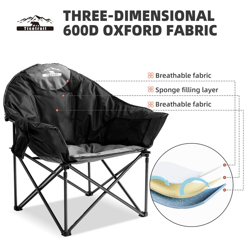 Tisetrail Oversized Camping Chair Padded Moon Round Saucer Chair with