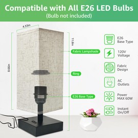 DEGNJU Small Lamp for Bedroom, Bedside Lamps for Night Stands, Mini Minimalist Table Lamp With Square Flaxen Fabric Shade, 11 Inch Desk Reading Lamp for Dorm Living Room Office, 1 Pack