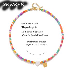 SRWRPR Initial Necklaces for Women, Colorful Beaded Choker Necklaces Jewelry women Gifts Birthday Gifts Christmas Jewelry Gift