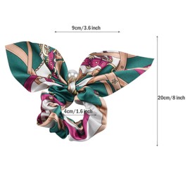 Yonchic 6-Piece Satin Pearl Bowknot Elastic Hair Ties, Simple Style Geometric Print Scrunchies Ponytail Holders, Soft Elegant Bow Hair Ribbon Hair Accessories