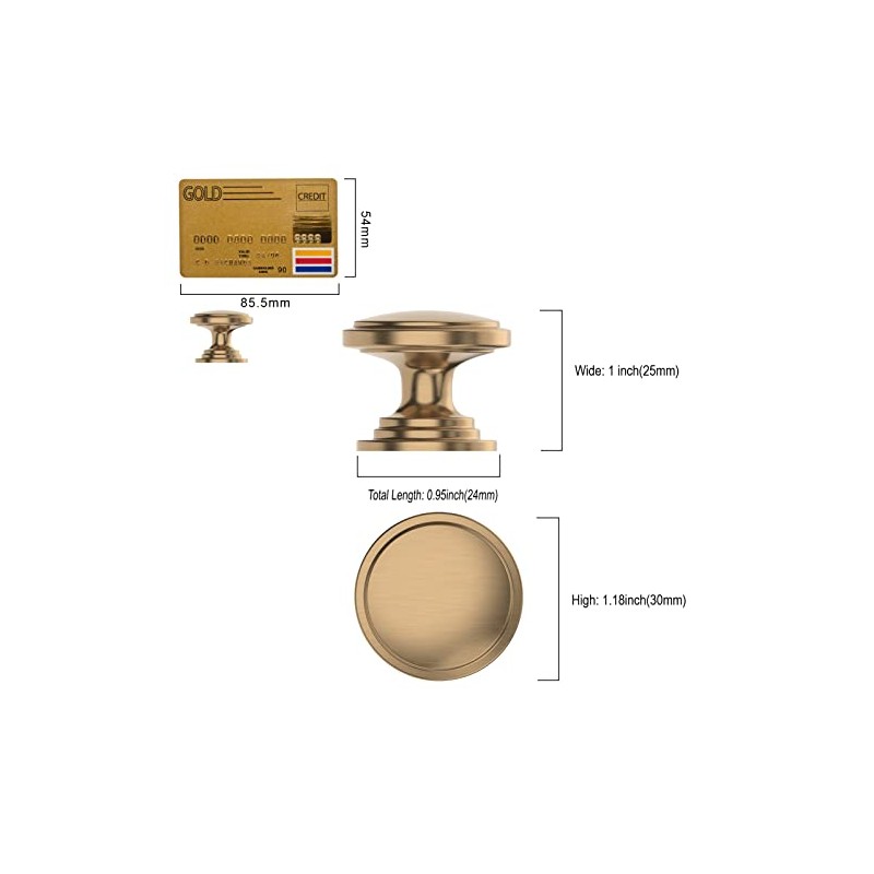 Amerdeco 10 Pack 1-1/4 inch Kitchen Cabinet Knobs Champagne Bronze