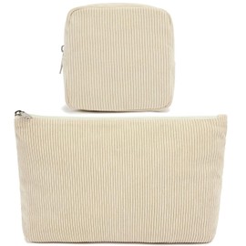Fammart Corduroy Makeup Bag, Travel Cosmetic Bag Organizer Toiletry Bag Make Up Bags with Zipper & Compartments for Women Girls, 2PCS