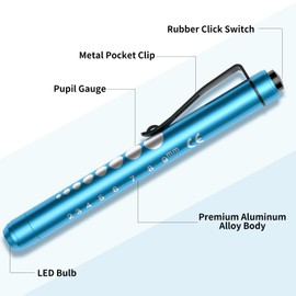RISEMART 3packs Pen Lights for Nurses, Reusable Medical Pen Light with Pupil Gauge and Ruler, White Light LED Penlight for Nurse Student Doctors EMT (Pink/Blue/Green)