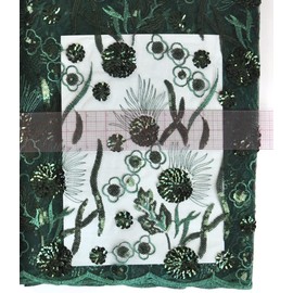 SanVera17 African Fabric 3D Sequins Net Fabrics Nigerian Embroidered Lace Fabric for Party Dress (Dark Green) 5 Yards
