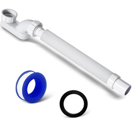 VIVIDA Bathtub Shower Drain Pipe, 1-1/2" Low Profile P Trap Bathtub Fittings, Flexible Flat P Trap Freestanding Tub Drain for Bath and RV, Sealing Tape Included, White, 1 PACK