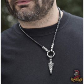 BAVIPOWER Odin's Gungnir Spear Head Pendant with Black Leather Wolf Head Chain Necklace 316L Stainless Steel Nordic Scandinavian Viking Men Jewelry Bonus Leather Chain